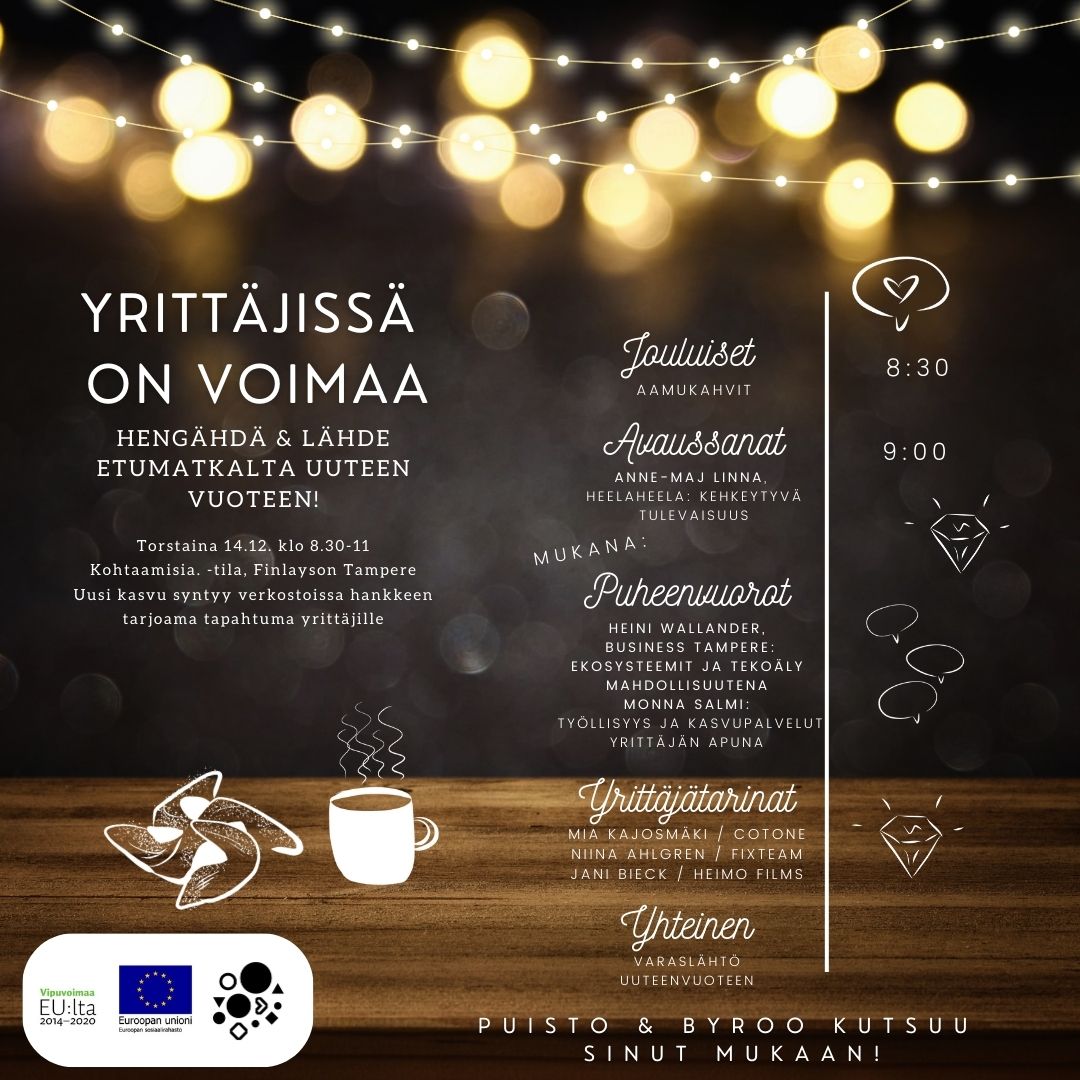 Kutsu yrittäjien verkostotapahtumaan Tampereelle 14.12.2023