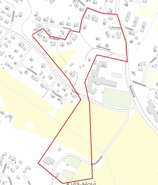 Vedenkatkosalue yhtenäiskoulun läheisyydessä karttakuva.