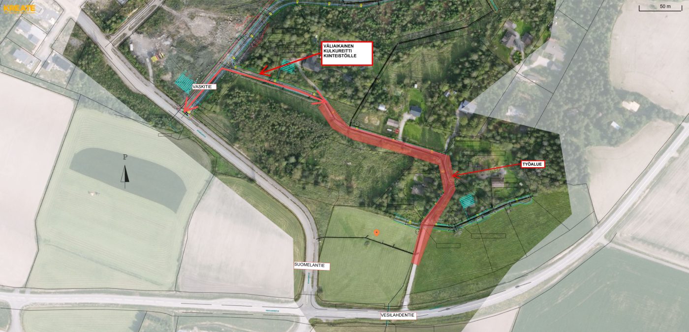 Karttakuva Jyrkkätien liikennejärjestelyistä.