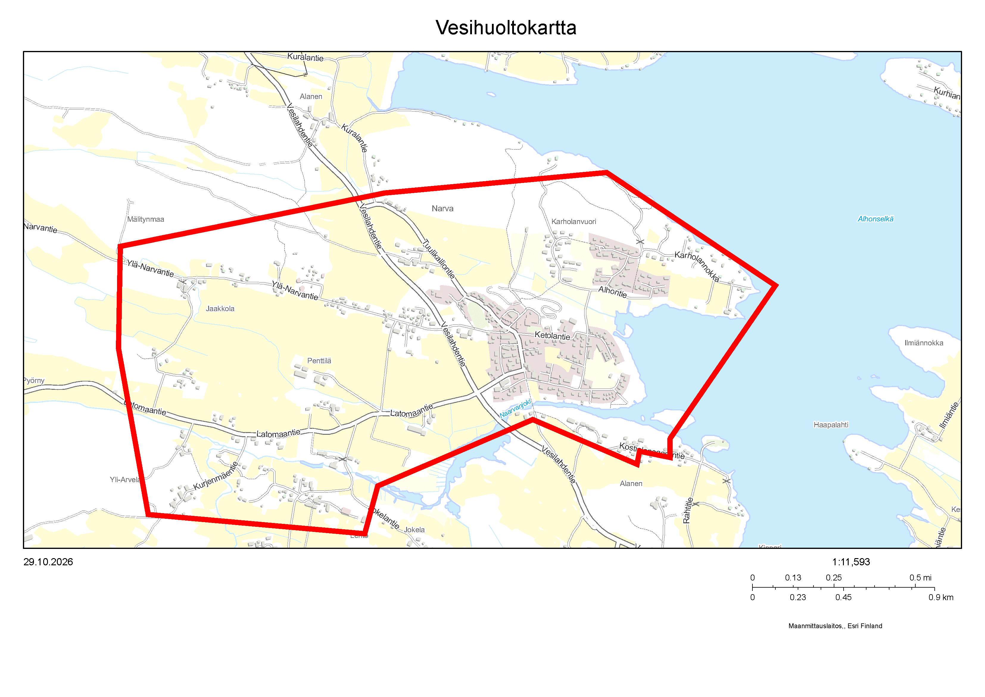 Narvan vesikatkoalueen karttakuva.