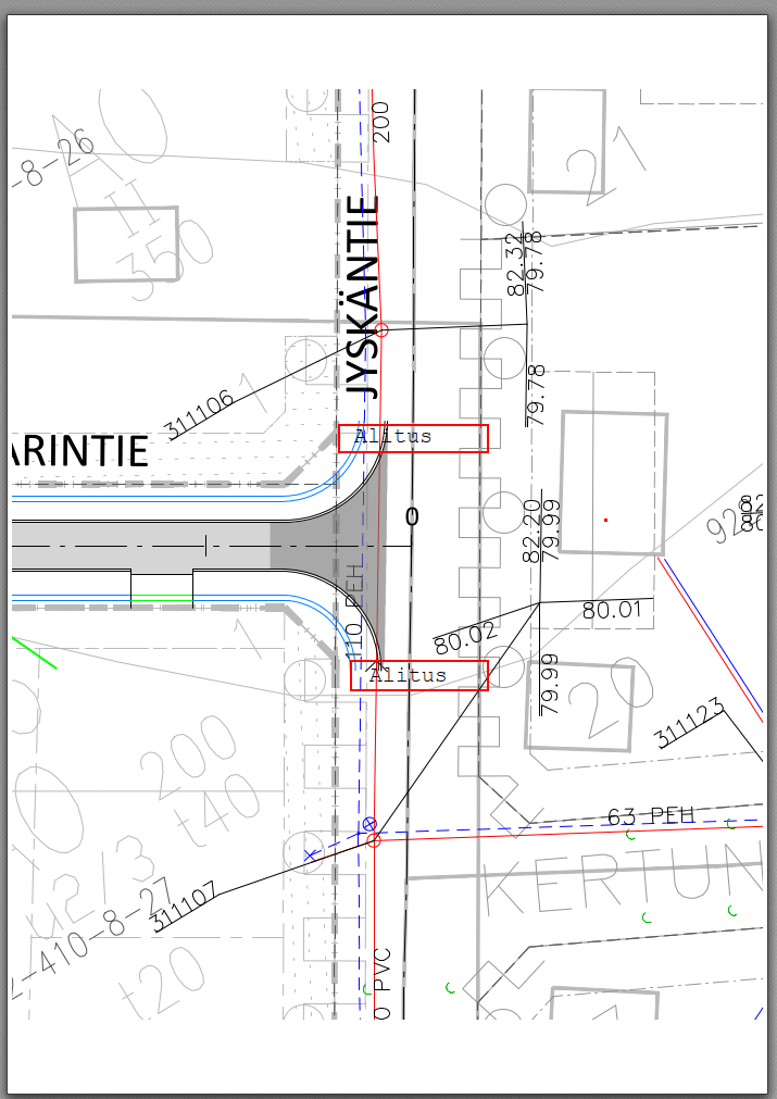 Karttakuva Jyskäntien kaivuutöistä.