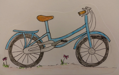 Piirretty kuva polkupyörästä.